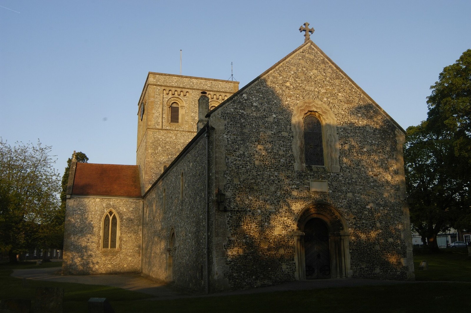 St Mary's Church flint facade and tower in Kingsclere