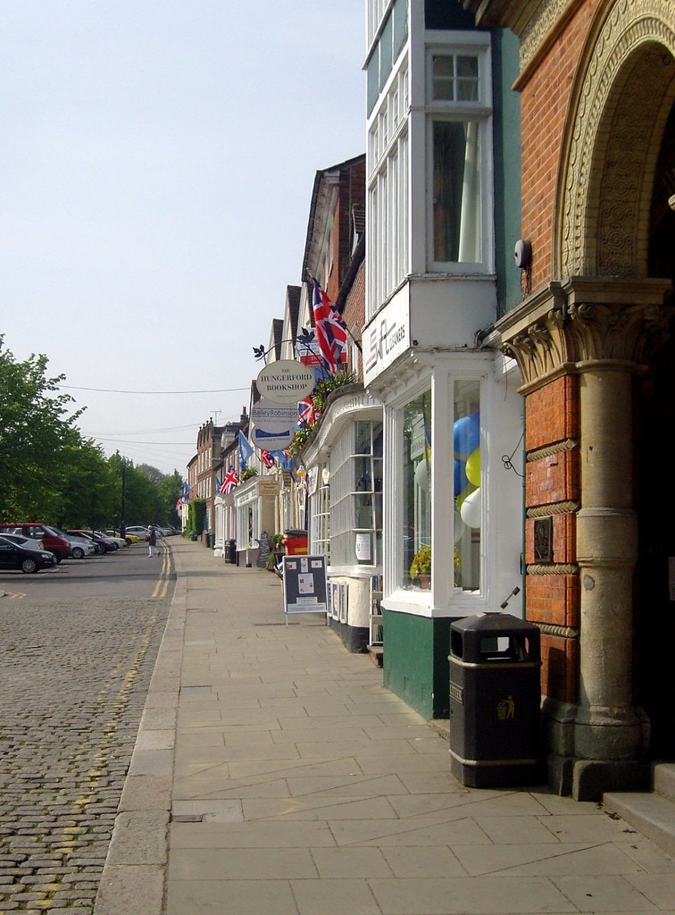 Hungerford High Street with historic buildings and shops