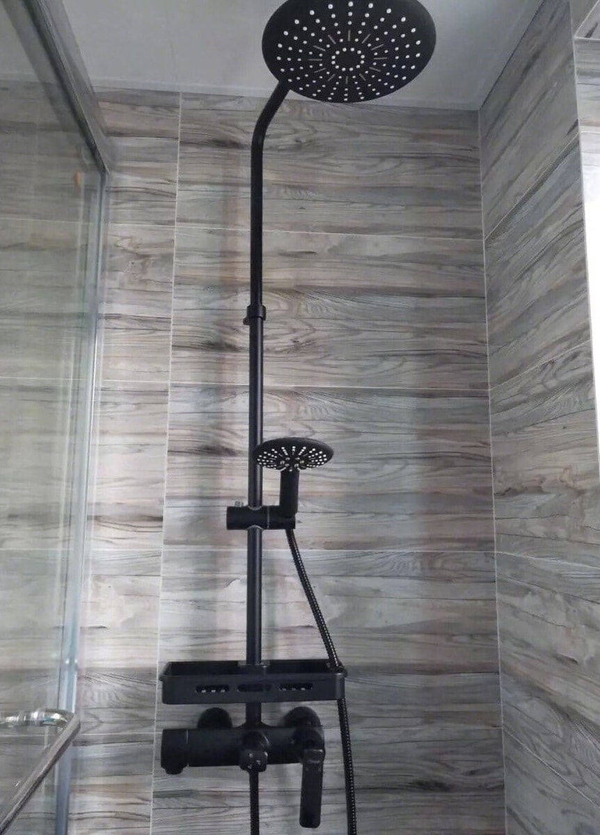Premium matte black thermostatic mixer shower with rainfall head and handheld spray