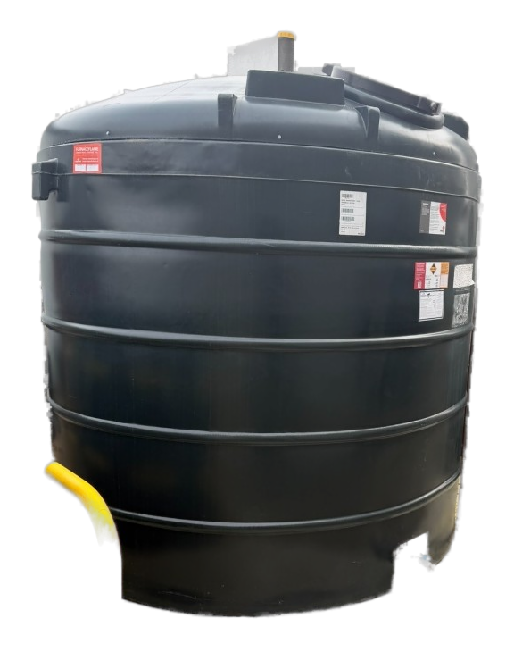 Large commercial oil storage tank with two-pipe supply connections