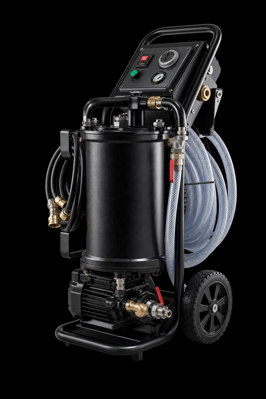 Power flushing machine connected to a heating system